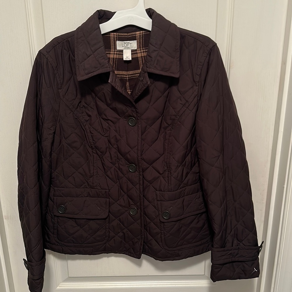 Ann Taylor Loft Women’s 8 Brown Puffy Jacket Fully Lined Flannel Long Sleeve -